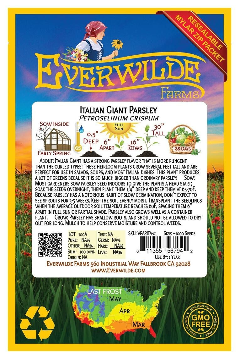 1 Oz Italian Giant Parsley Seeds – Everwilde Farms Mylar Seed Packet