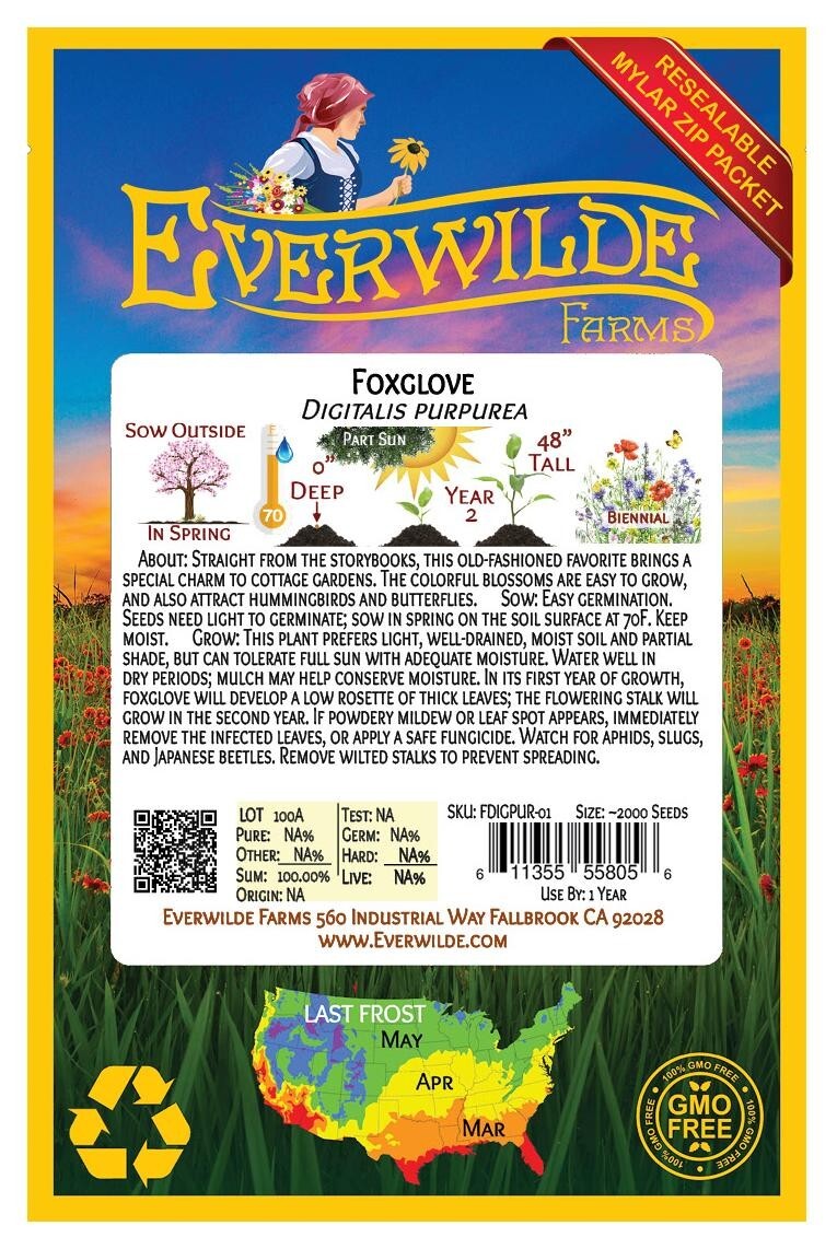 2000 Mixed Foxglove Wildflower Seeds – Everwilde Farms Mylar Seed Packet