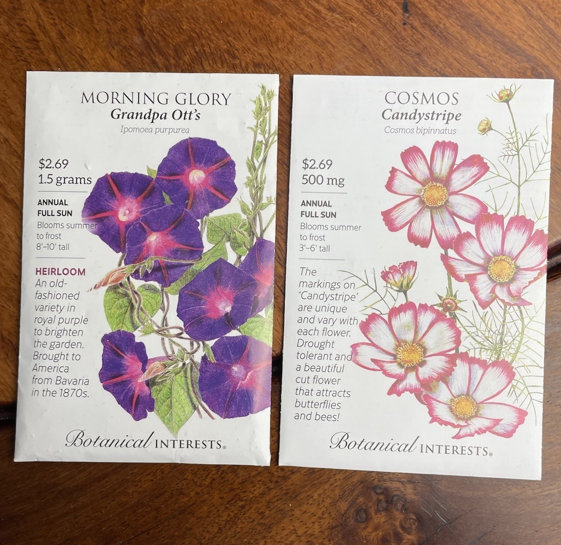 Botanical Interests Morning Glory & Cosmos Flower Seeds Attracts Bees Butterfly