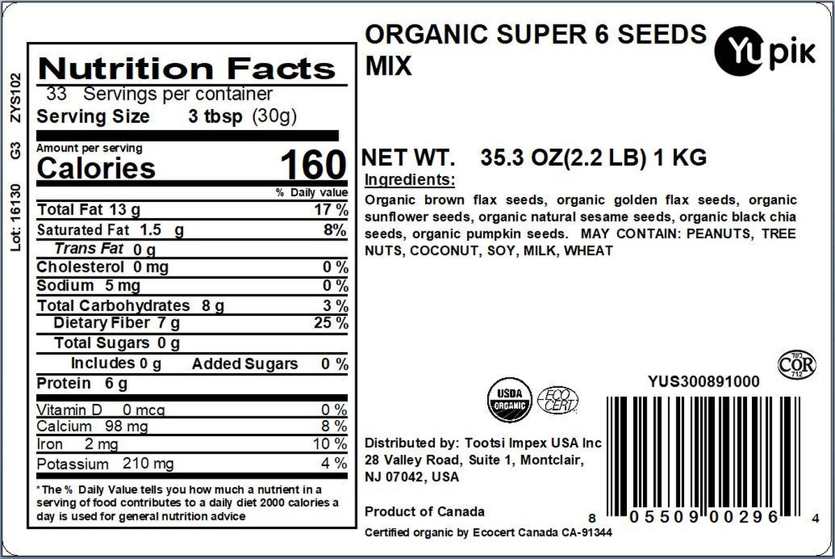 Organic Super 6 Seeds Mix, 2.2 Lb (35.2 Oz), Gmo-Free, Kosher, Vegan, Rich in Fi