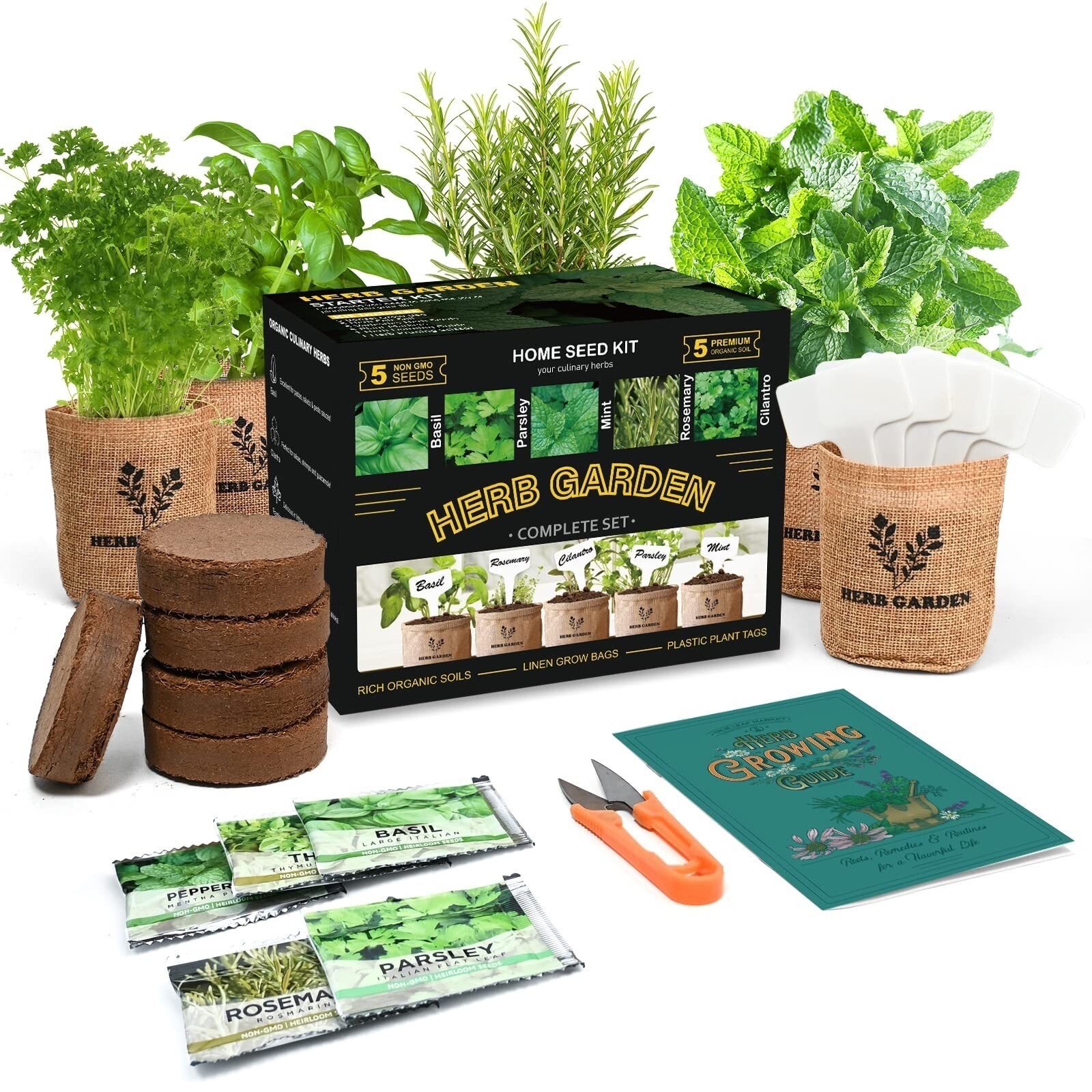 Indoor Herb Garden Starter Kit, 5 Non-Gmo Herb Seeds – Basil, Parsley, Rosemary,