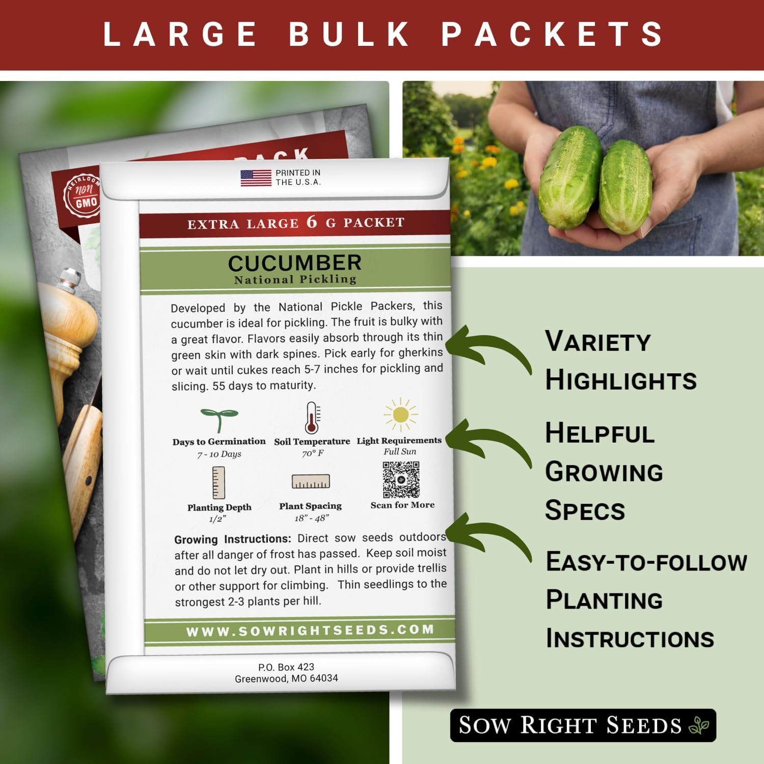 – Bulk National Pickling Cucumber Seeds for Planting – 6 Grams, 200 Seeds – Non-