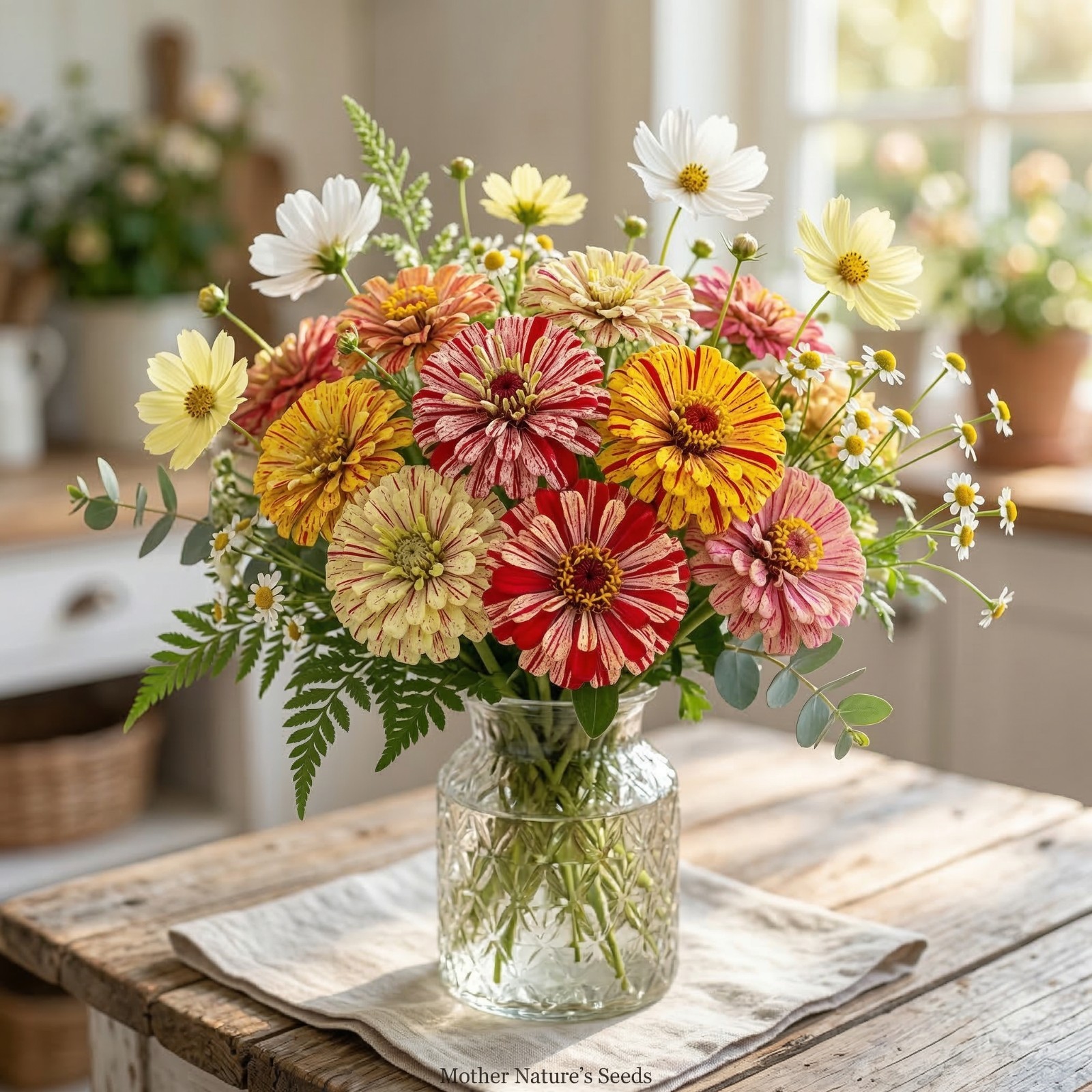 Zinnia CANDY STRIPED Flower Mix Heirloom 3-4″ Double Flowers Non-GMO 100 Seeds.
