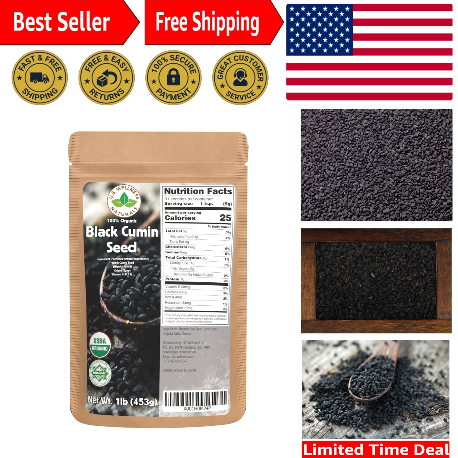 Bulk 16oz Organic Black Cumin Seeds – Versatile Flavor for Culinary Excellence