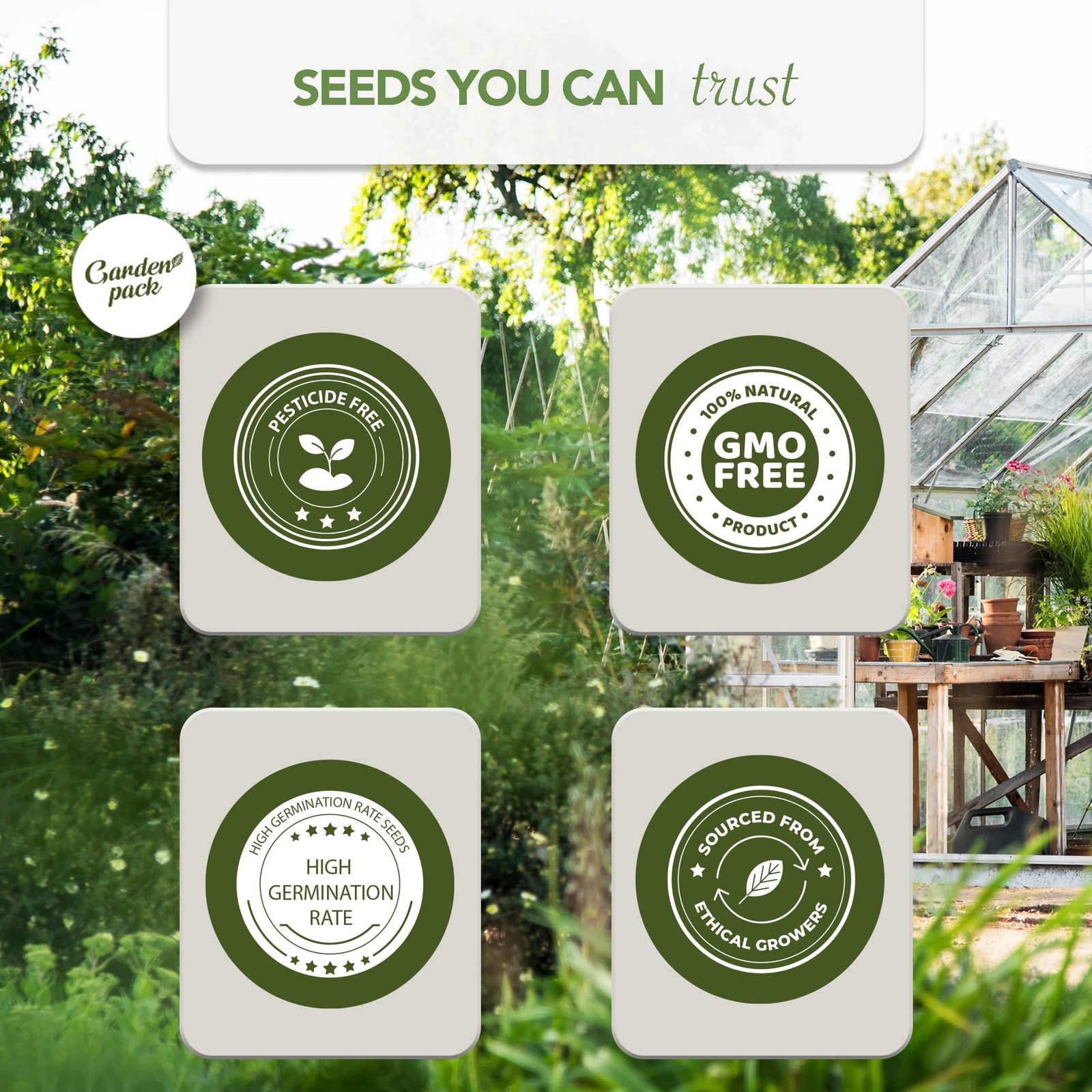 Seeds Pouch 50 Varieties Vegetable Herb Flower Seeds 25000 Non-GMO Heirloom