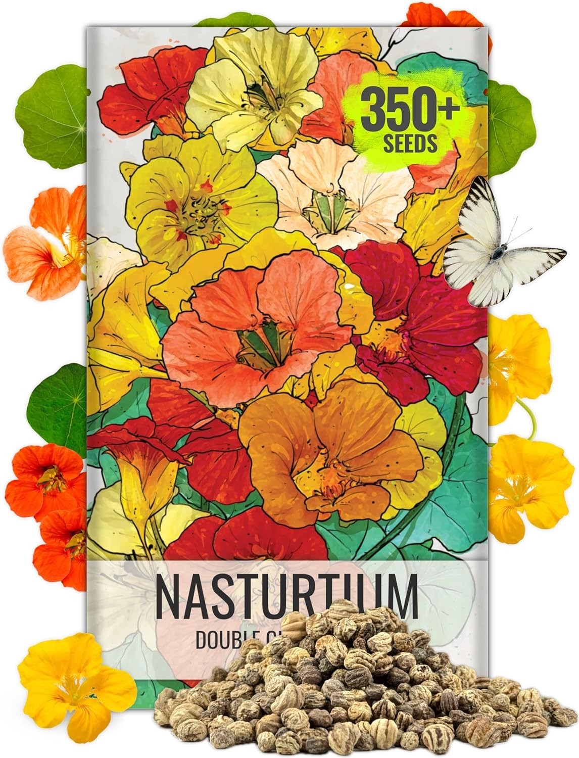 Untreated Organic Nasturtium Flower Seeds – 350+ Double Gleam Edible Blooms