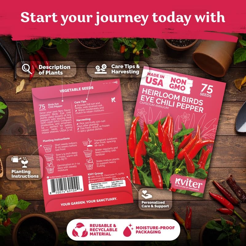 KVITER 150 Birds Eye Chili Pepper Seeds (Capsicum Annuum), 2 Pack