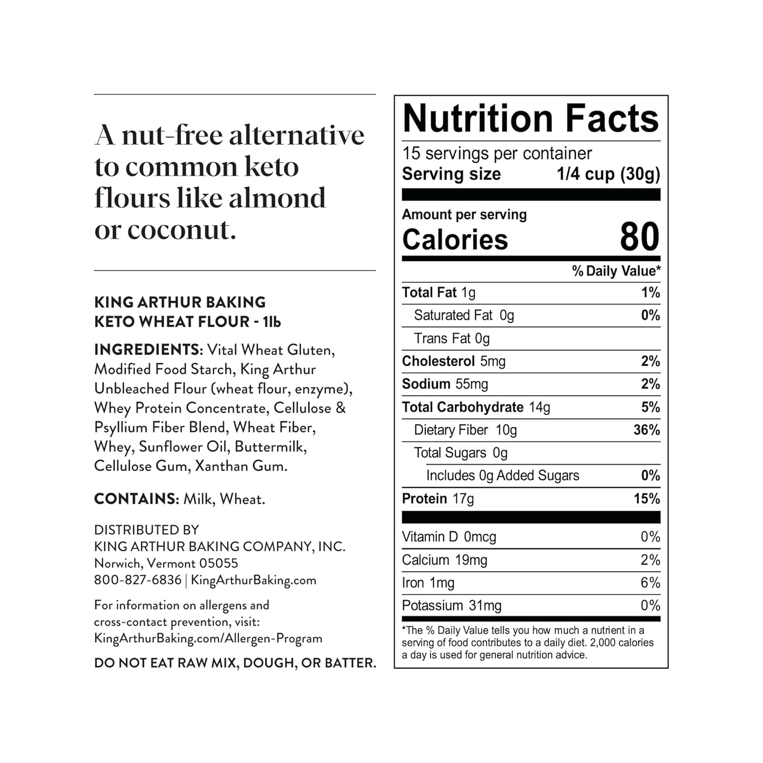 King Arthur Keto Wheat Baking Flour: 1:1 All-Purpose 16 Ounce (Pack of 1)