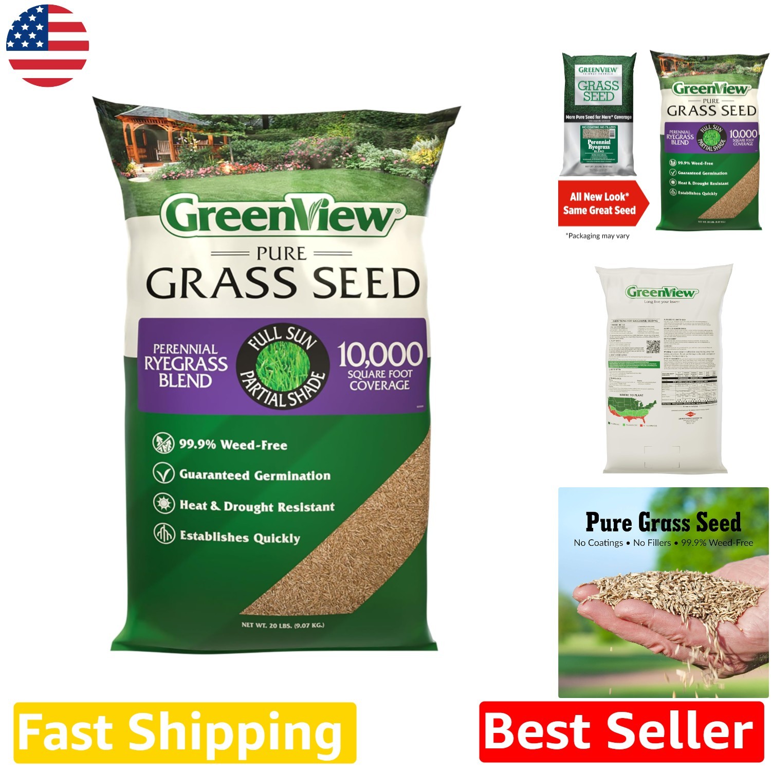 Perennial Ryegrass Seed 20lb – Fast Growing, Durable, Kid & Pet Friendly