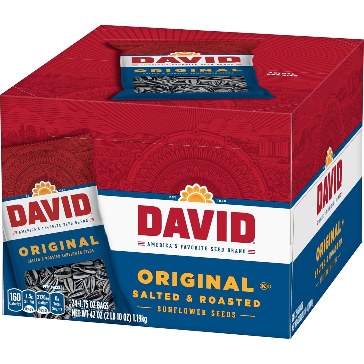 DAVID Sunflower Seeds, Original Flavor, 1.75 oz. (Pack of 24)