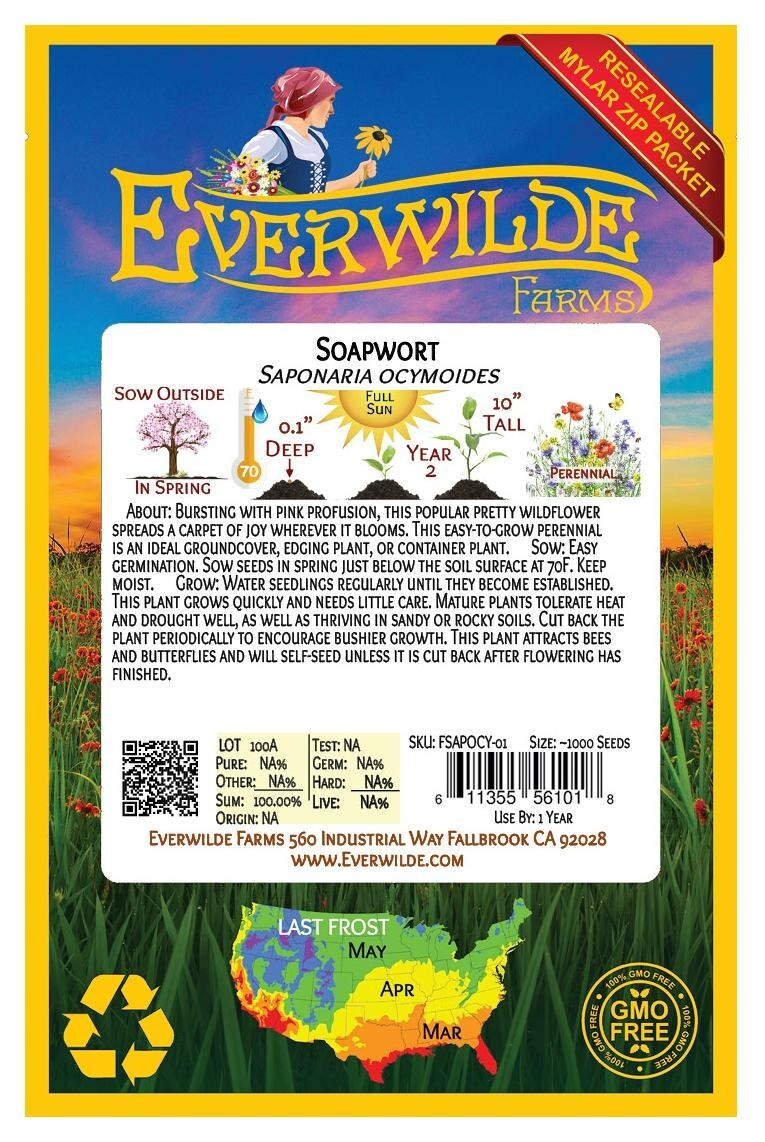 1000 Soapwort Wildflower Seeds – Everwilde Farms Mylar Seed Packet