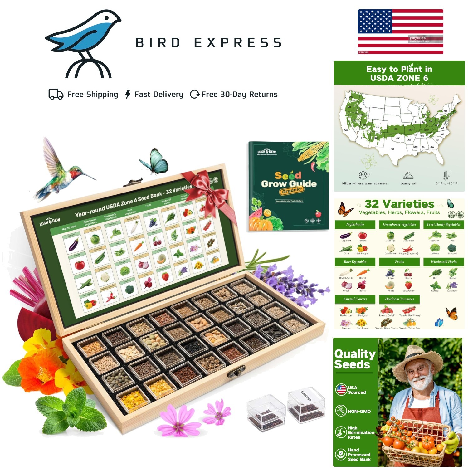 -Round Heirloom Vegetable and Herb Seed Kit with 32 Varieties USDA Zone 6