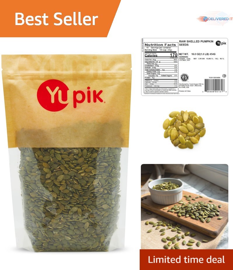Raw Shelled Pumpkin Seeds 1lb Nutty Gluten-Free Non-GMO Plant-Based Snack