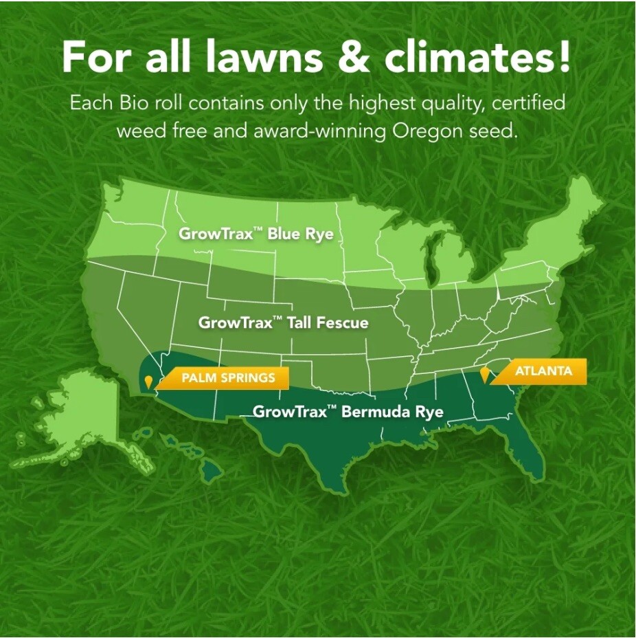 GrowTrax Biodegradable Grass Seed Mat, Year Round Green – 100 SqFt Big Rolls