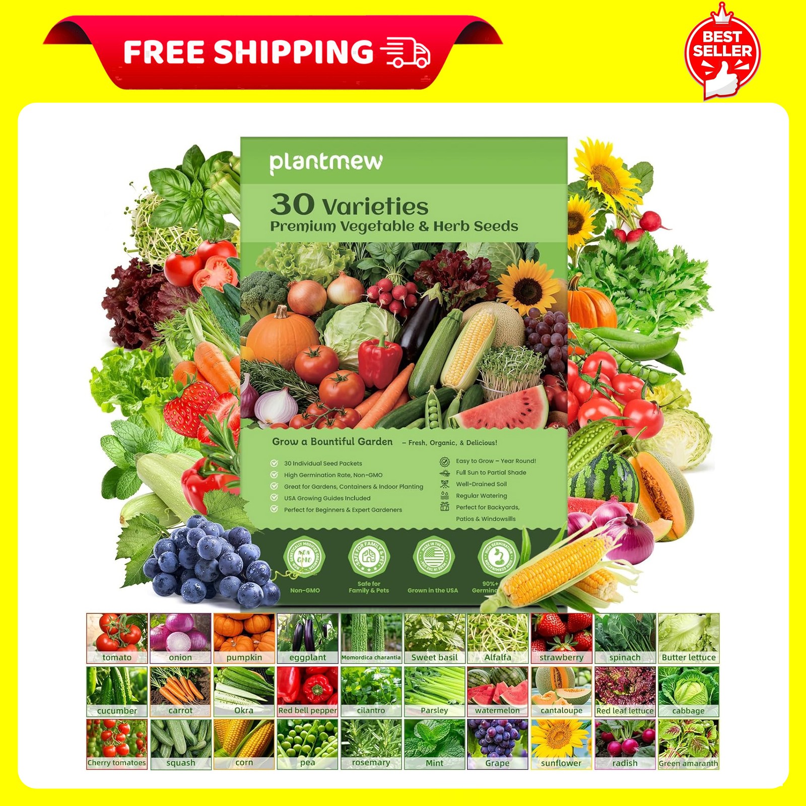Seed Vault Heirloom Vegetable Seeds Kit, 15,000+ Non-GMO, Survival Gear