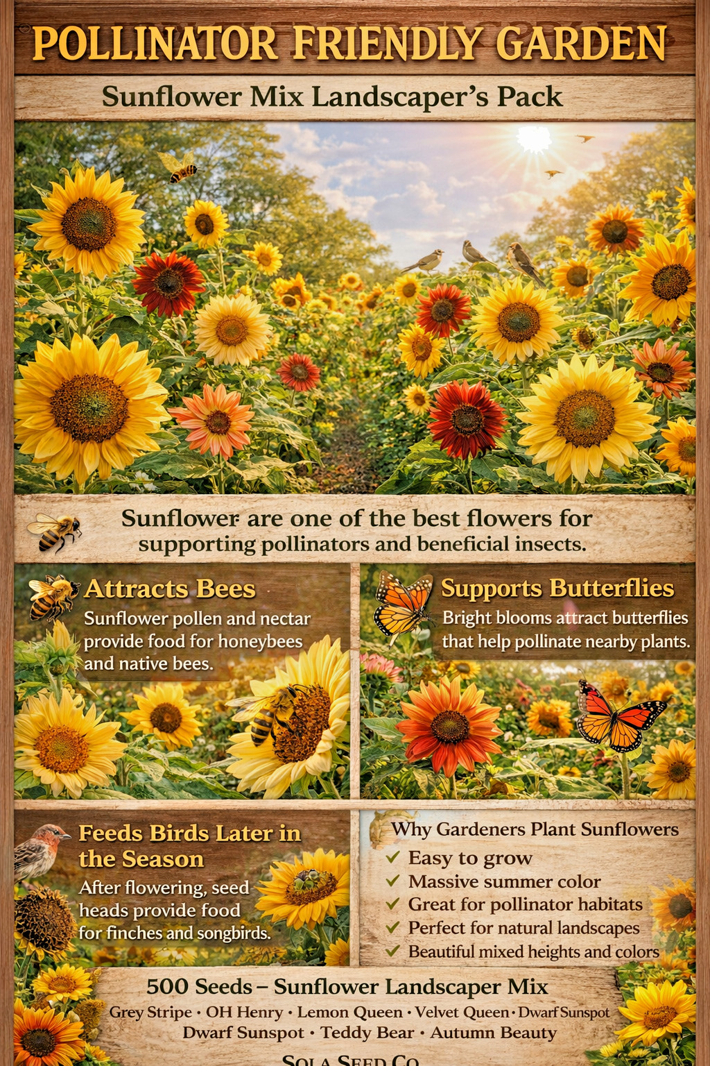 Landscaper’s Sunflower Seed Mix, 500 seeds, Native & Ornamental Sunflowers
