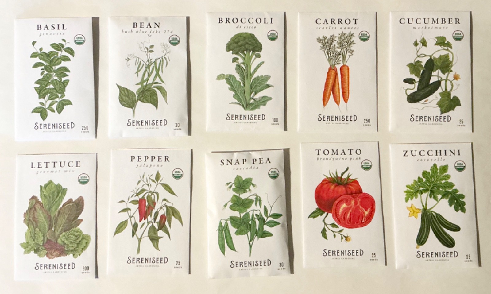 Sereniseed Certified Organic Vegetable Seeds 10-Pack Non GMO Open Pollinated