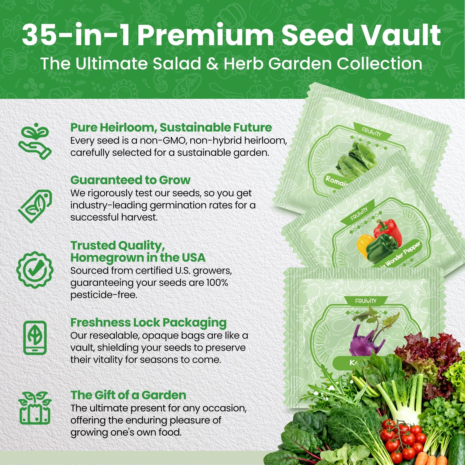 35 in 1 Heirloom Vegetable Seeds for Planting 21,000+ Seeds Kit for Indoor &…