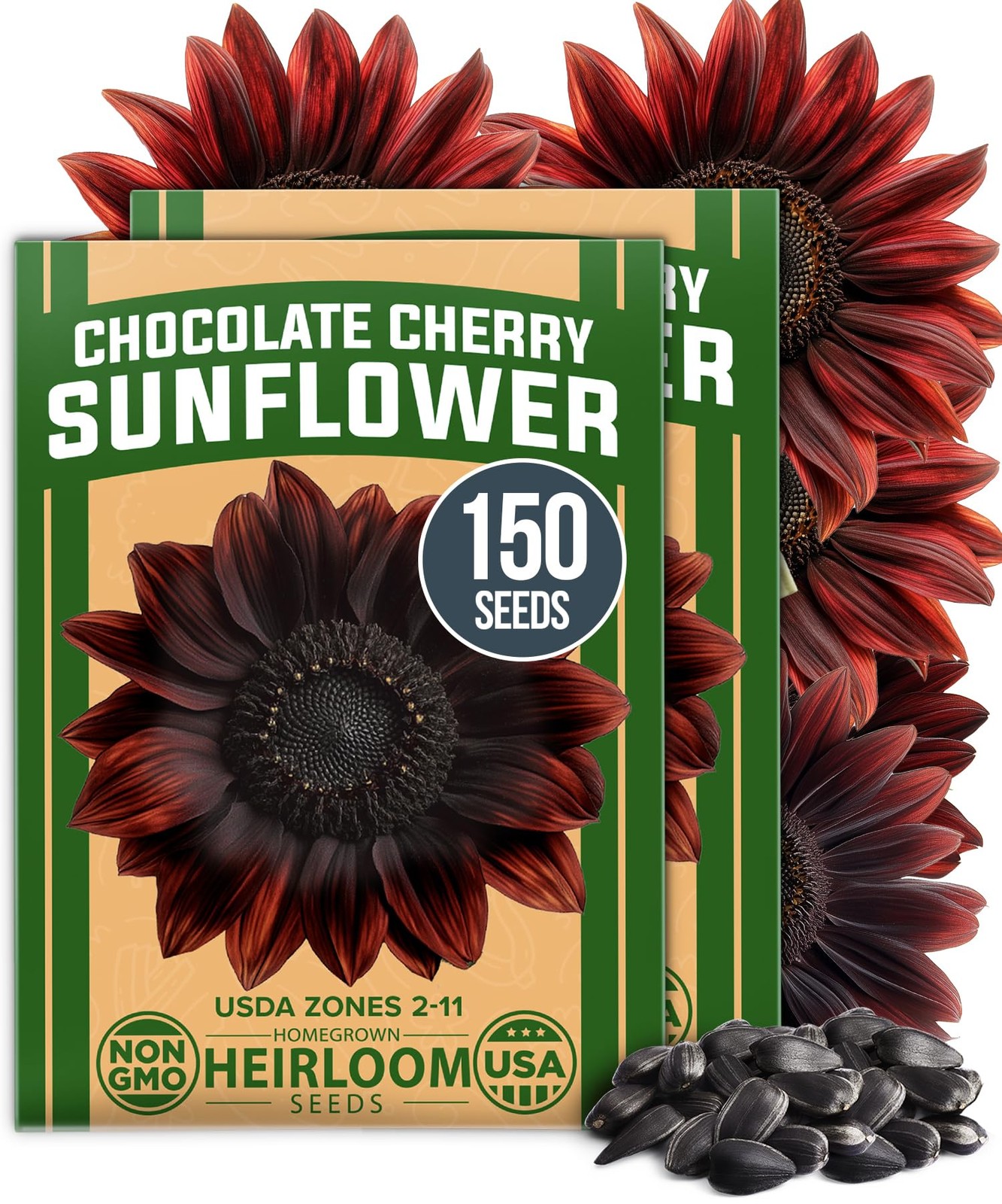 Chocolate Cherry Sunflower Seeds – 150 Heirloom Non-GMO Seeds – Burgundy Sunf…