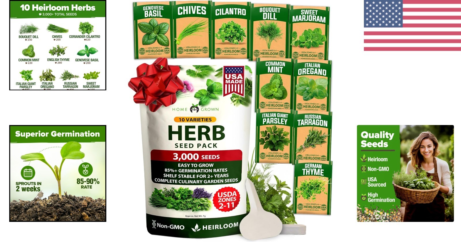 10 Herb Seeds Variety Pack: 3,000+ Non-GMO Heirloom Seeds for Culinary Delights