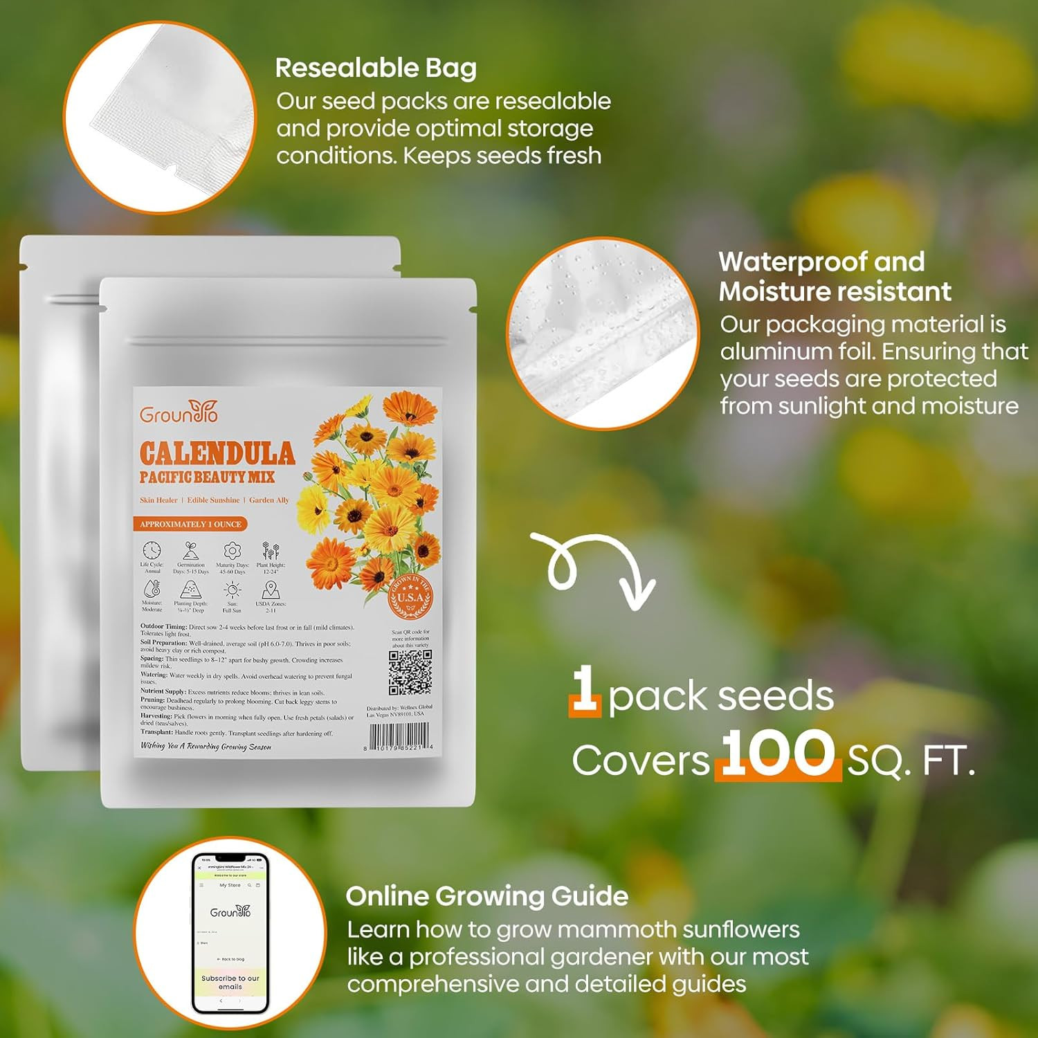 Calendula Seeds Pacific Beauty Mix, 3000+ Calendula Officinalis Seeds, Open Poll