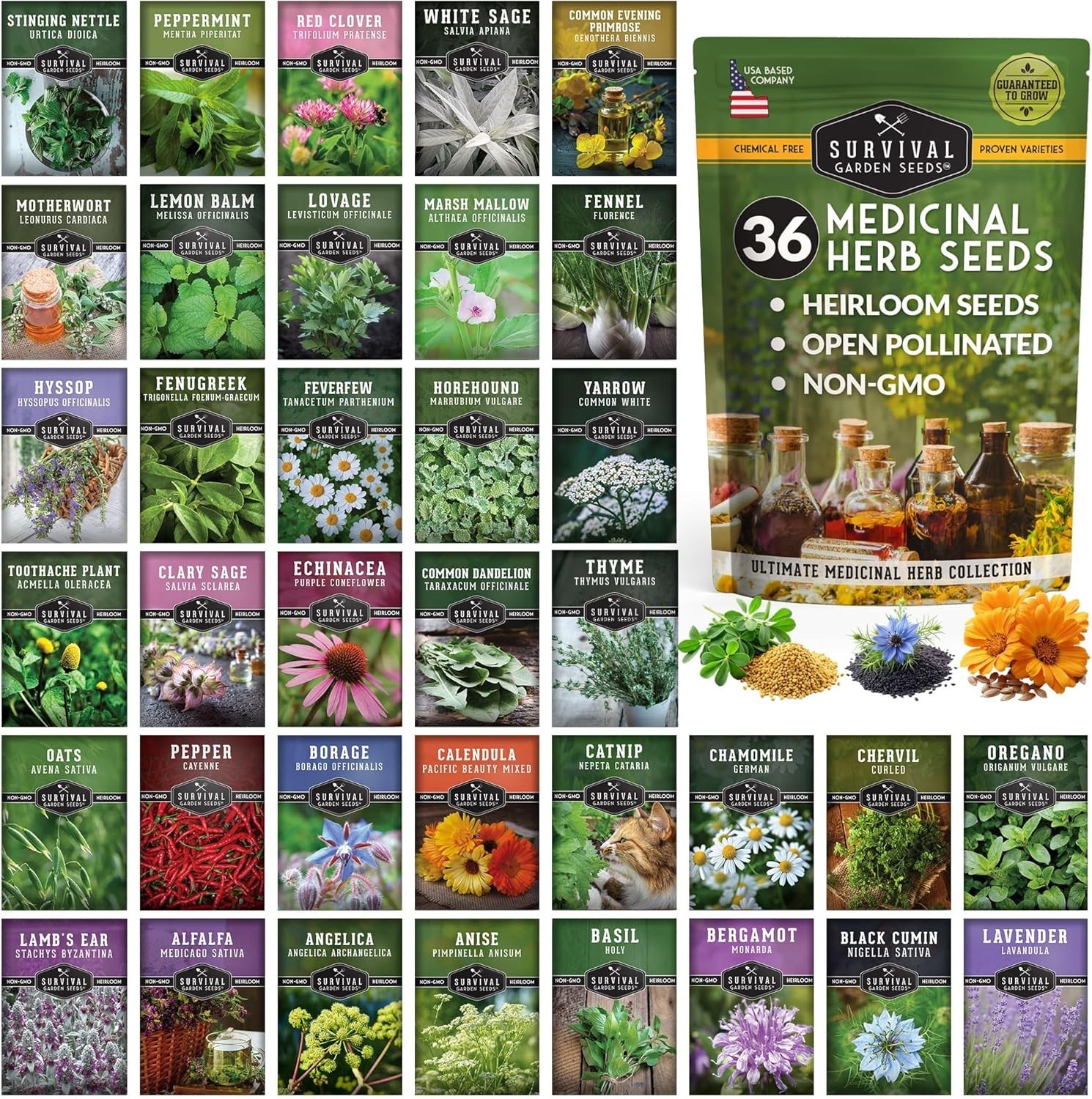 Ultimate Medicinal Herbs Collection – 36 Variety Pack of Herb Seeds for Growi…