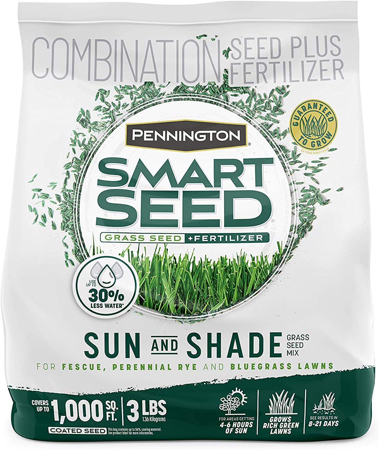 Smart Seed Sun & Shade Grass Mix, 3 lbs, Ideal for Various Conditions