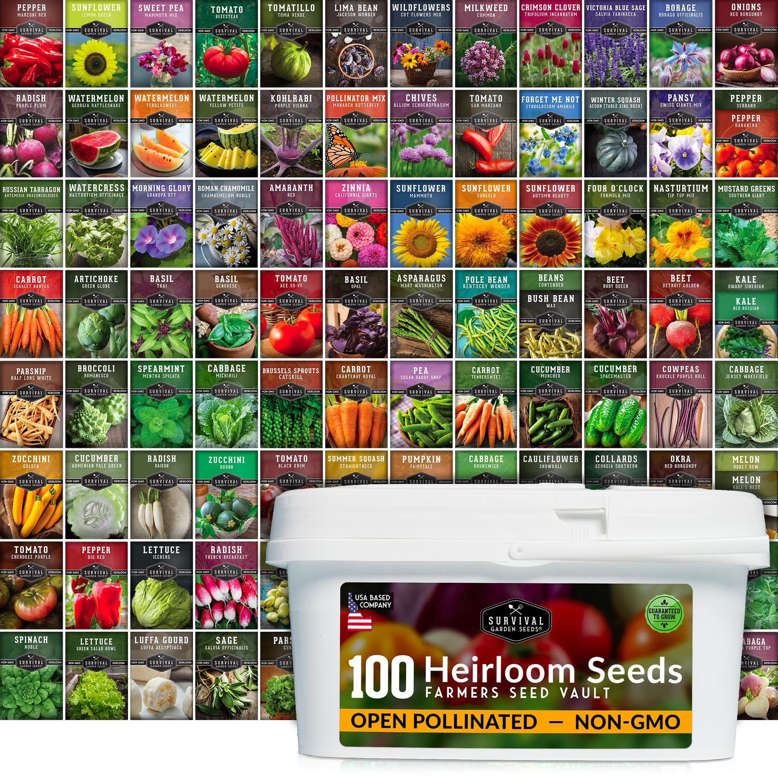 Survival Farmer Seed Vault – 100 Pack of Heirloom Vegetable Seeds for Plantin…