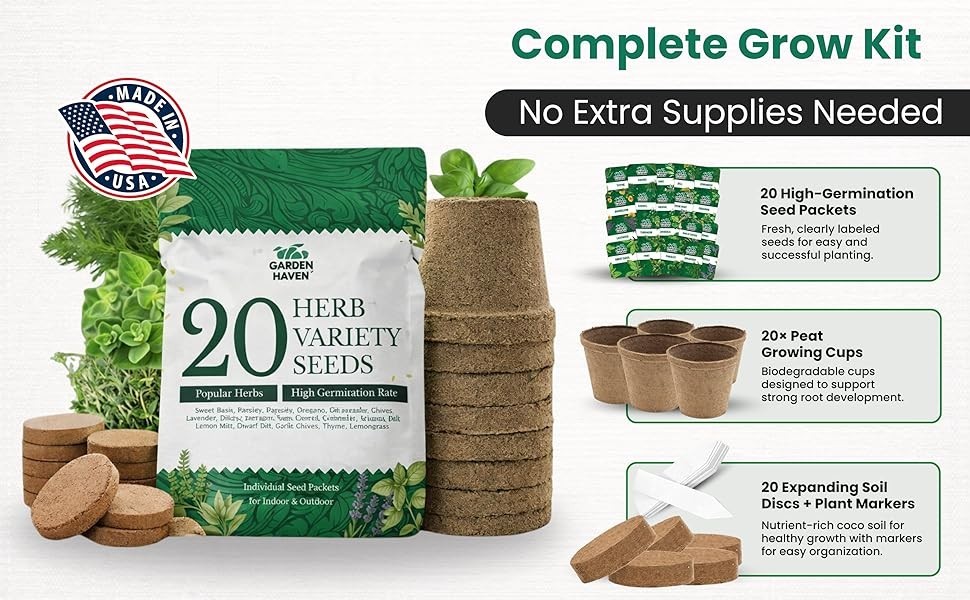 20 HERB Seeds Variety Pack Complete Grow Kit Culinary Herbs Indoor Outdoors Seed