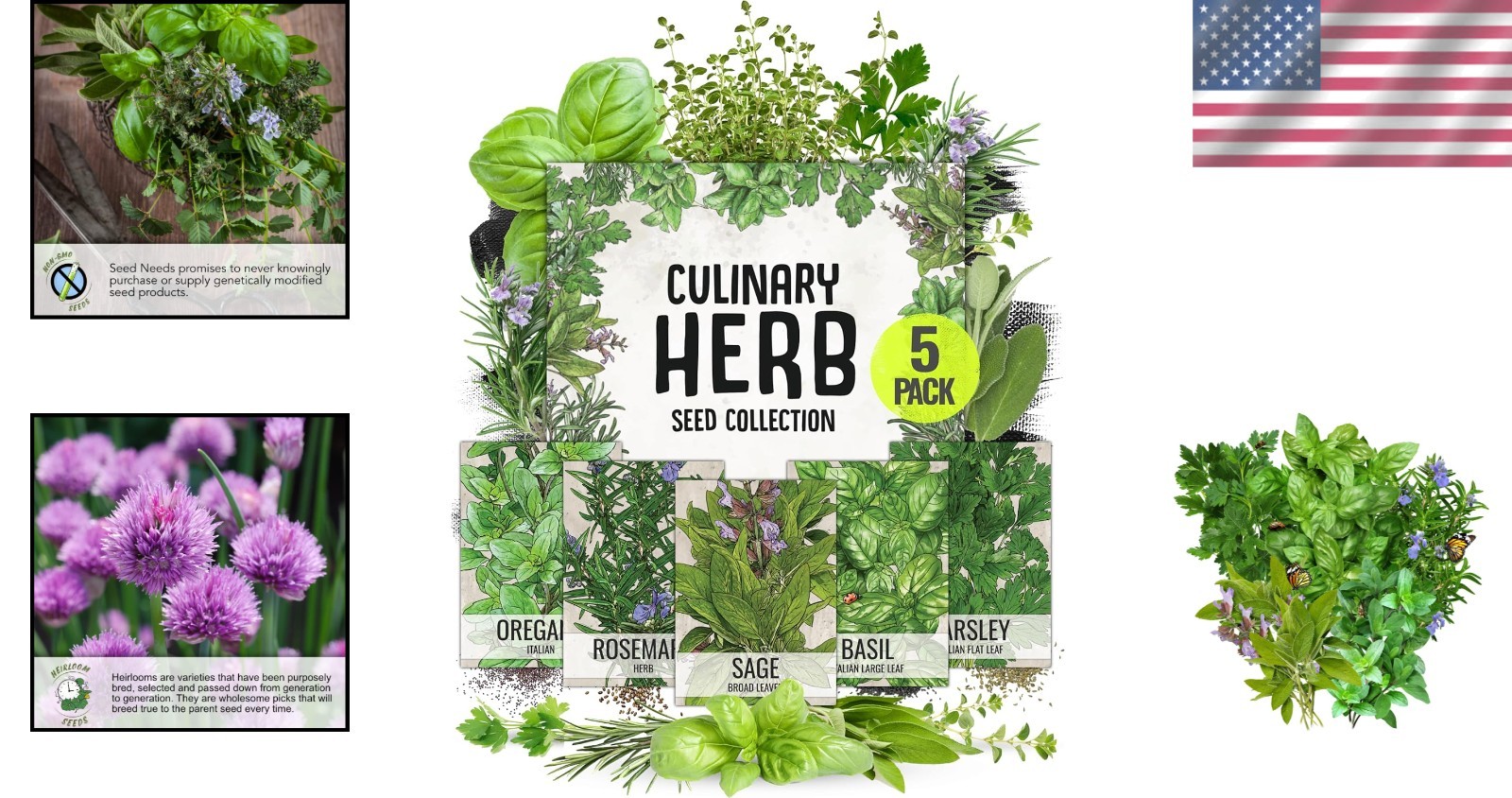 Grow Fresh Culinary Herbs – Italian Seed Variety Pack with Oregano, Basil & More