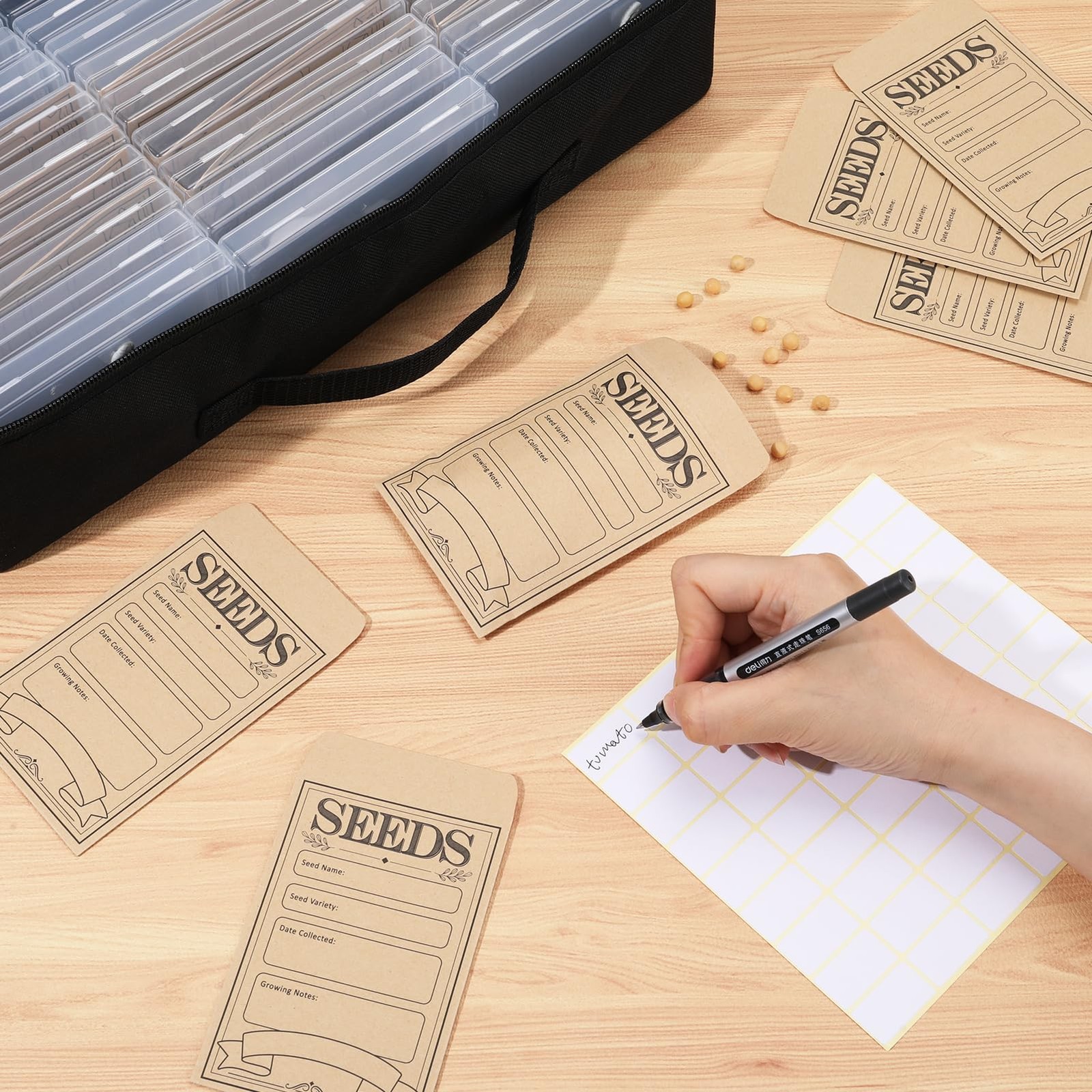 27 Slots Seed Storage Organizer Box Garden Packet 90 Pcs Envelopes Label