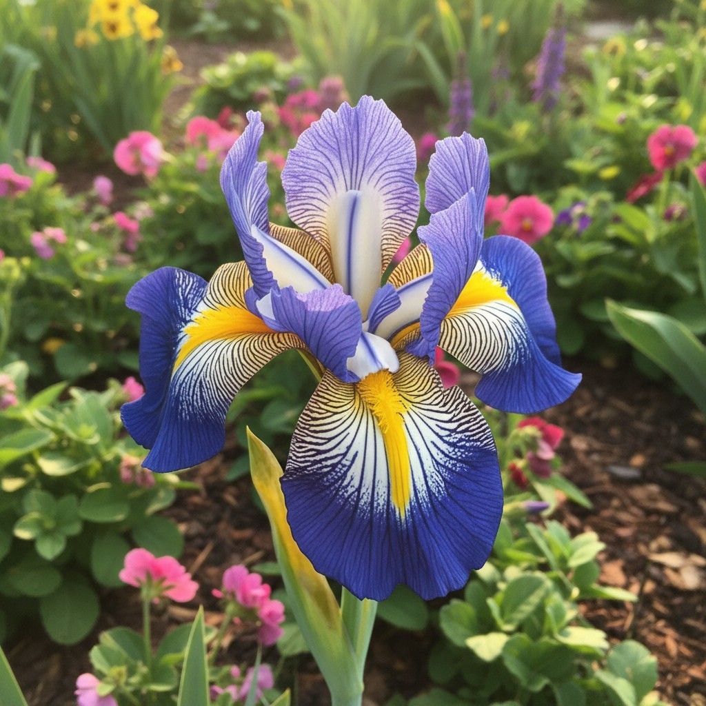 50 Bearded Iris Seeds – Blue White and Yellow Tricolor Blooms