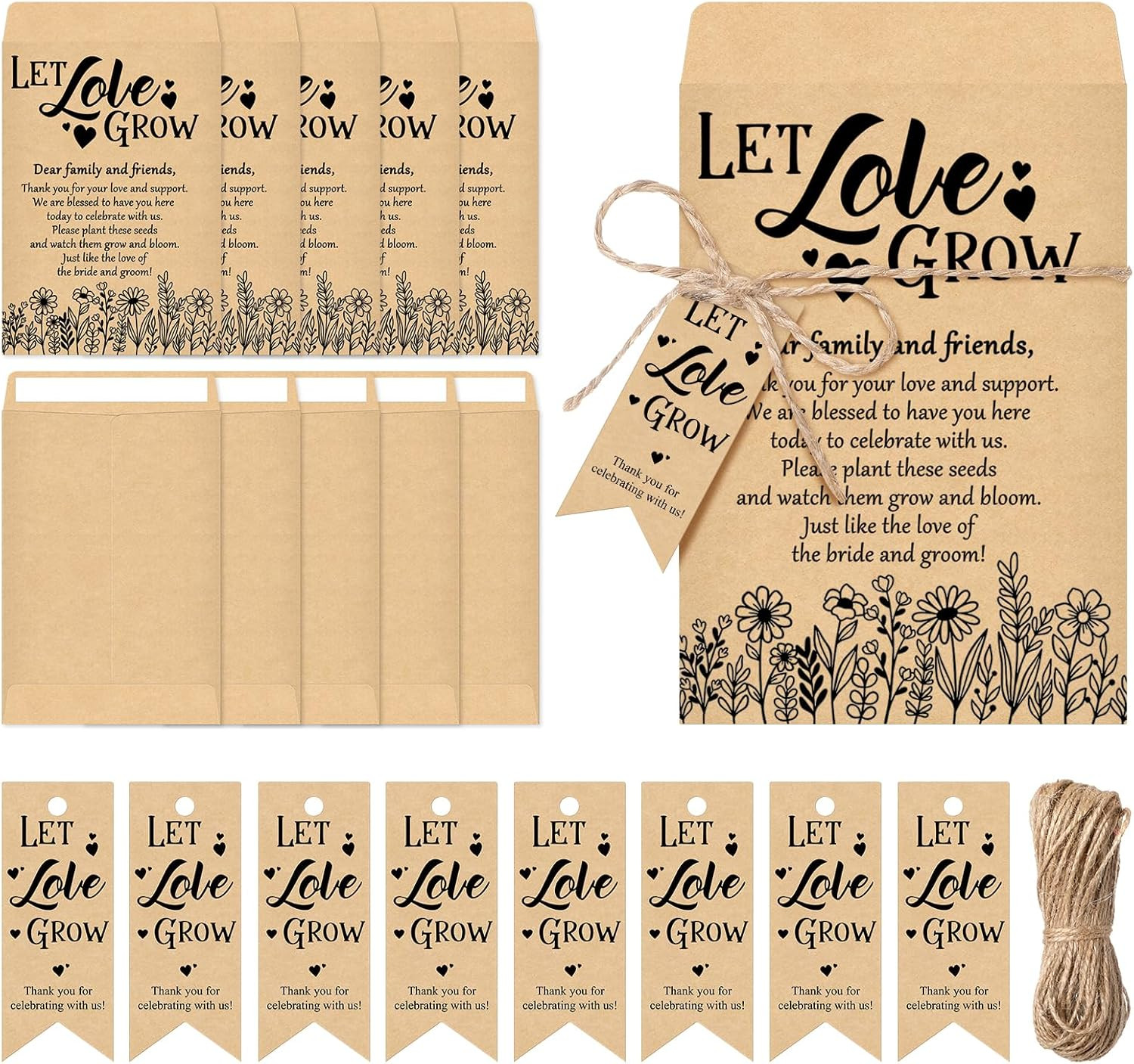 50 Sets Wedding Favor Seed Packets Let Love Grow Self Adhesive Kraft Envelopes R