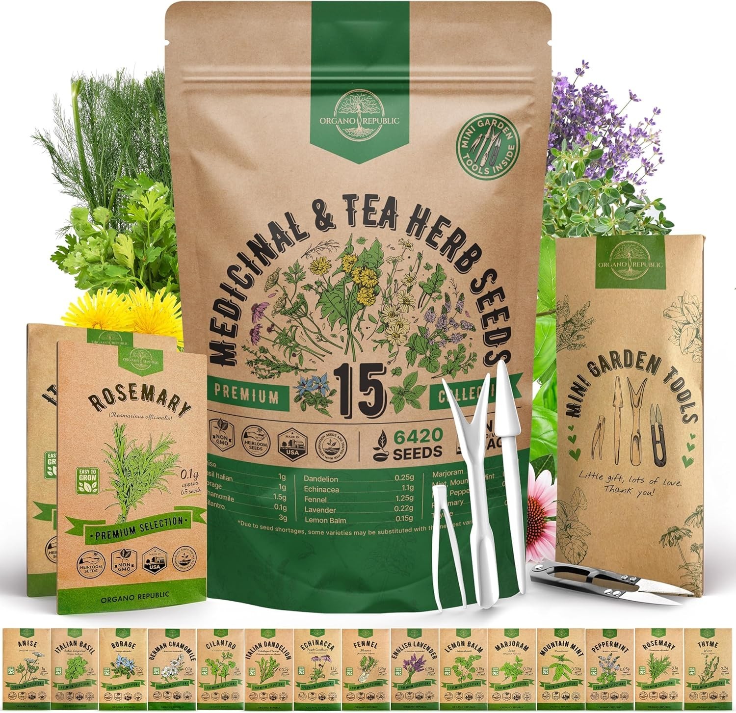 6,420+ Heirloom Medicinal & Tea Herb Seeds – Perfect Gift for Gardening Lovers
