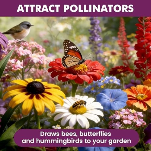 Bulk Wildflower Seeds 10000+ Non-GMO Butterfly Hummingbird Mix, 21 Varieties, Hi
