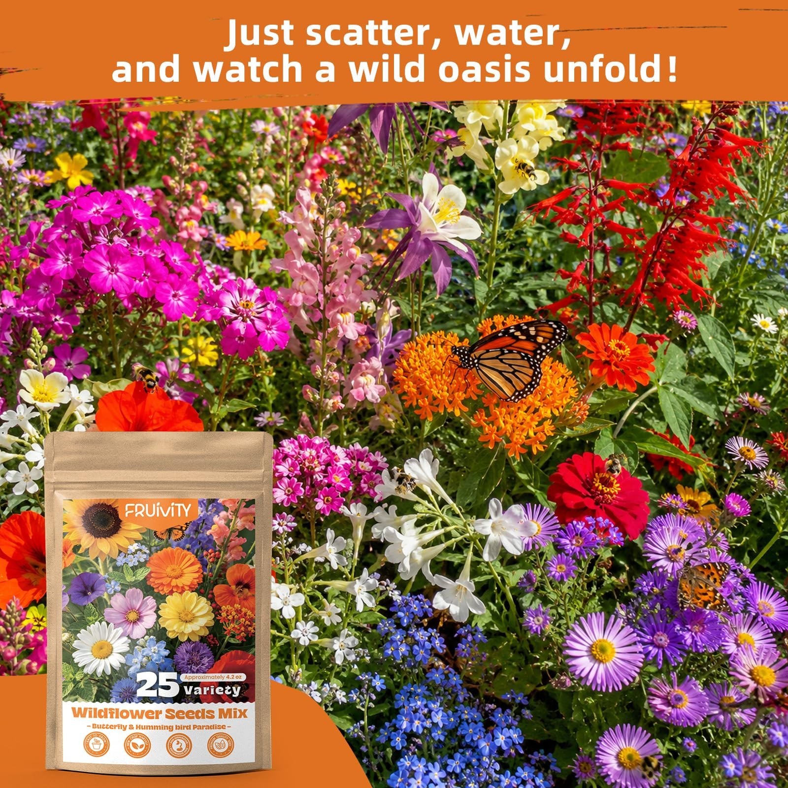 100,000+ Wildflower Seeds Bulk – 25 Varieties Annual & Perennial Mix, High Germi