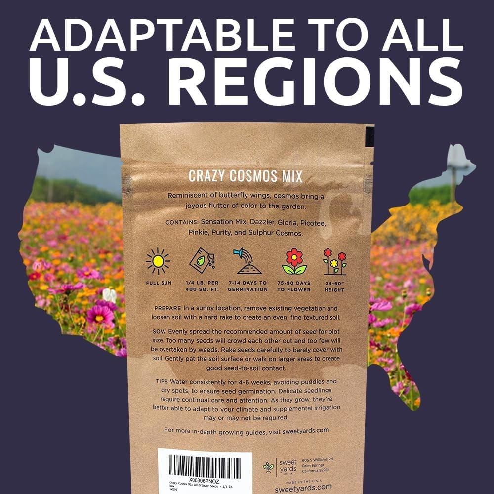 Stunning Cosmos Wildflower Seeds – Quarter Pound Bulk, 20,000 Multi-Color Seeds