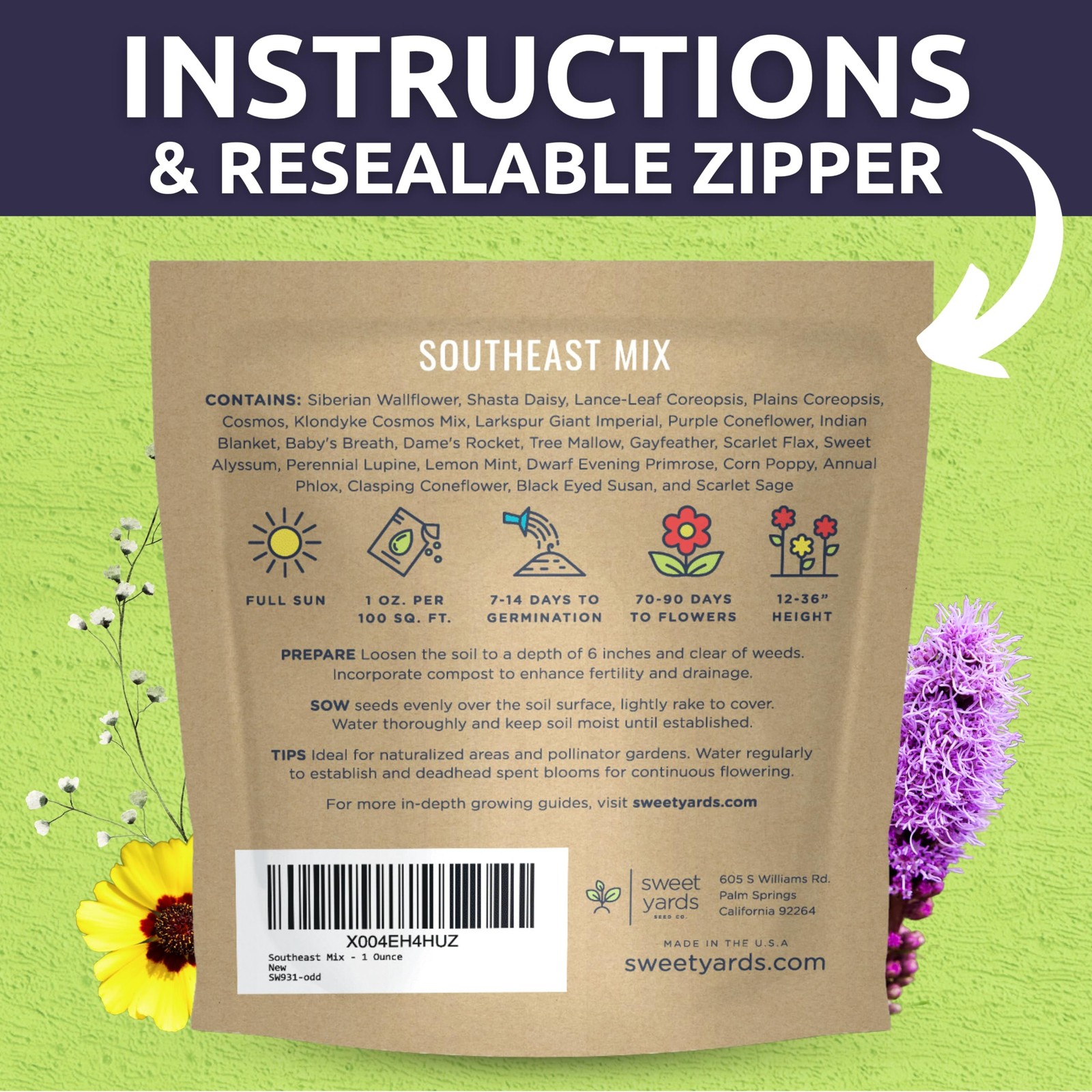 Southeast Regional Mix – Large 1 Ounce Packet – 12,000 Flower Seeds for Plant…