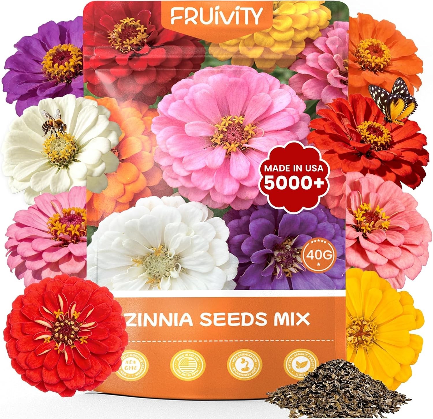 Zinnia Seeds for 2026 Planting, 5000+ Flowers Seeds, 7 Vibrant Colors Mix & L…
