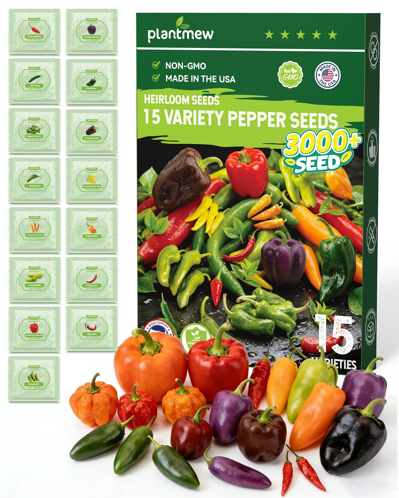3000+ Heirloom Pepper Seeds Collection – 15 Varieties 15 Seeds, green