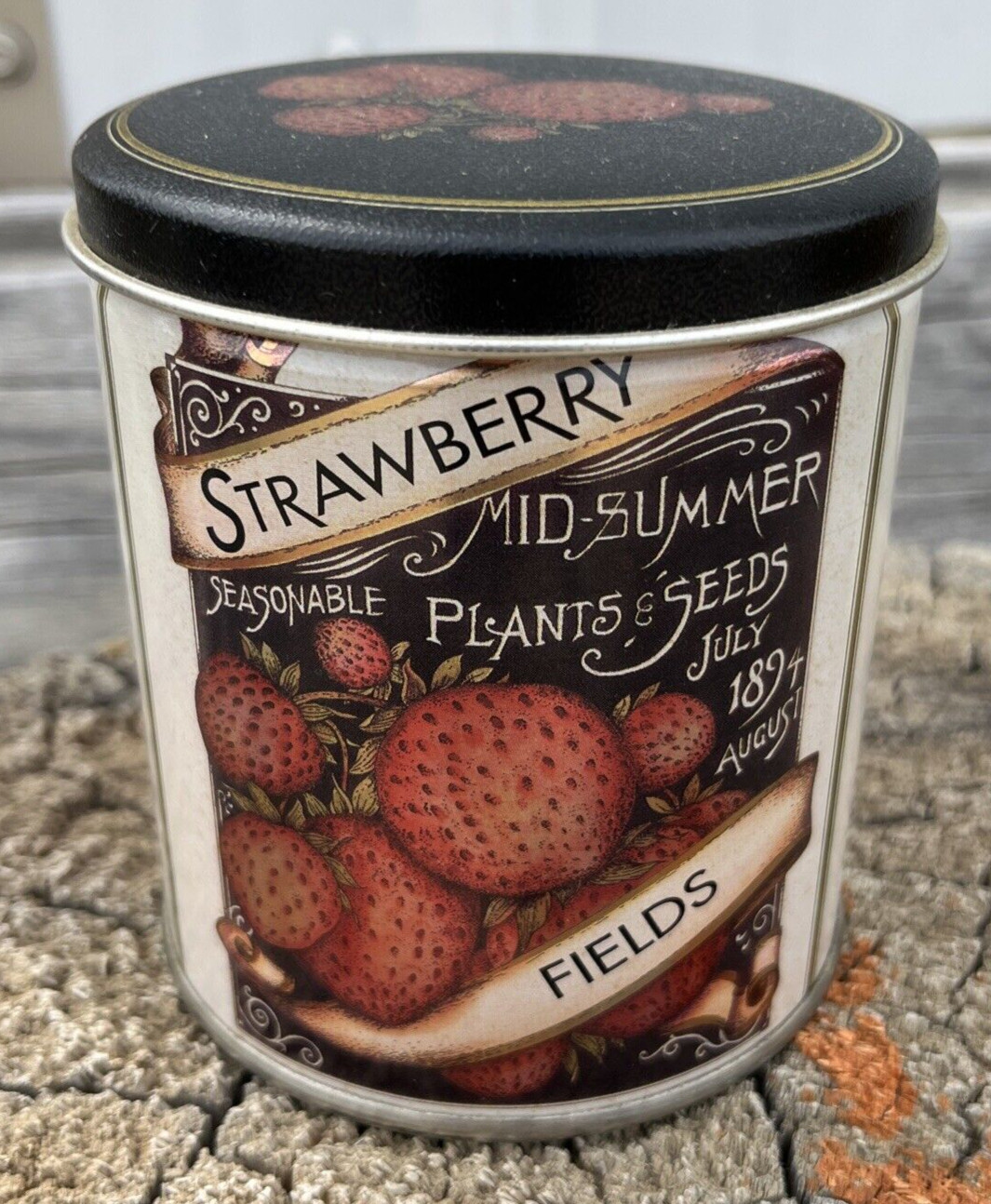 Strawberry Fields Mid-Summer Plants & Seeds Collectible Farmhouse Tin Vintage Ad