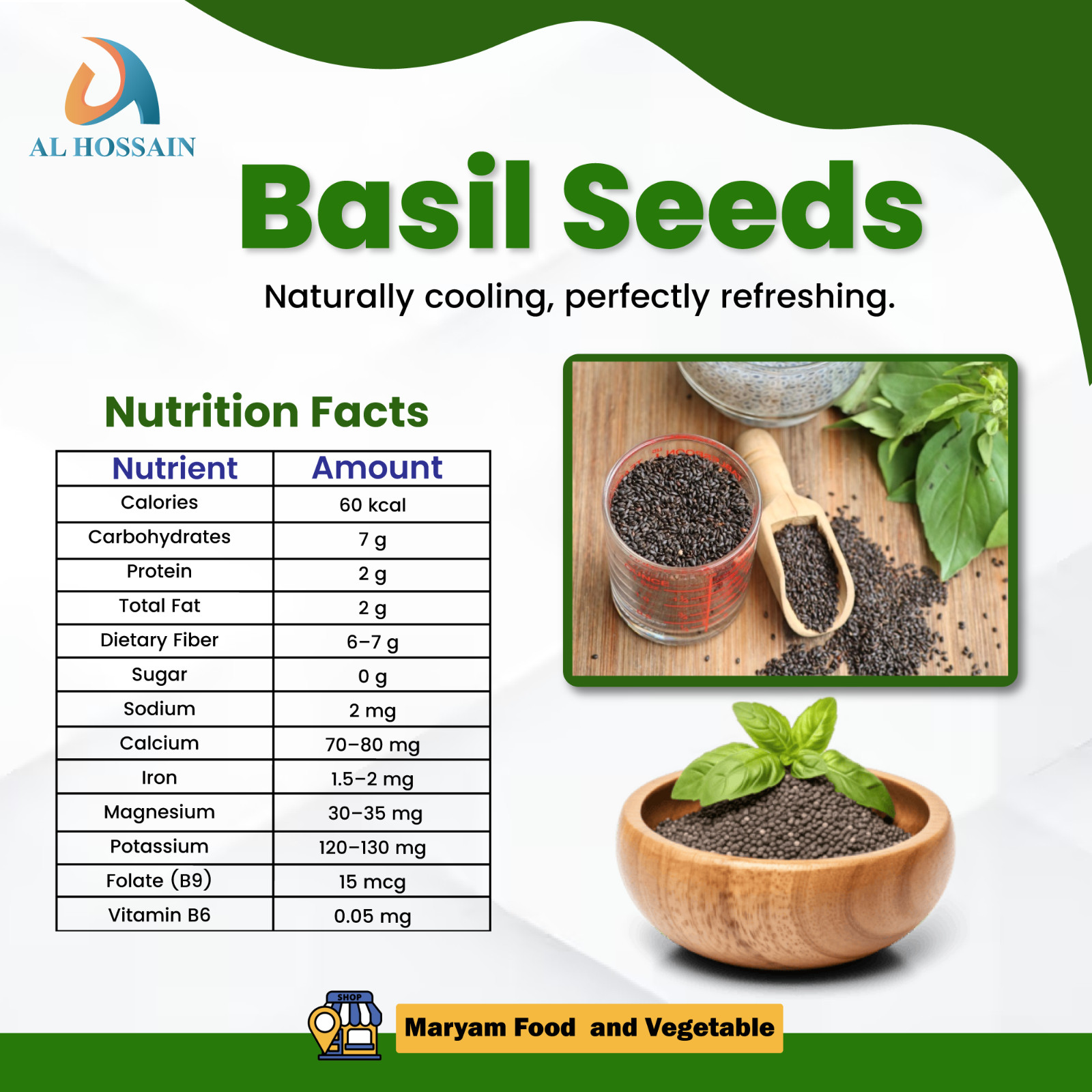 Al Hossain Natural Basil Seeds 8.8 oz (250g) | Sabja Seeds for Falooda, Drinks &