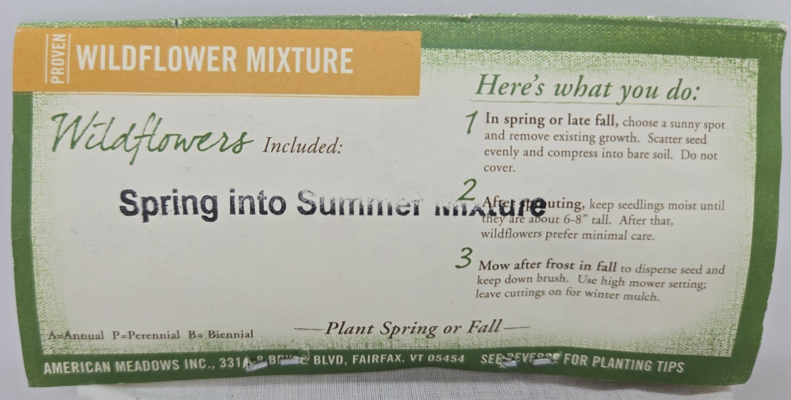 American Meadows Spring Into Summer Wildflower Seed Mix 1/4 lb 100% Pure Seed