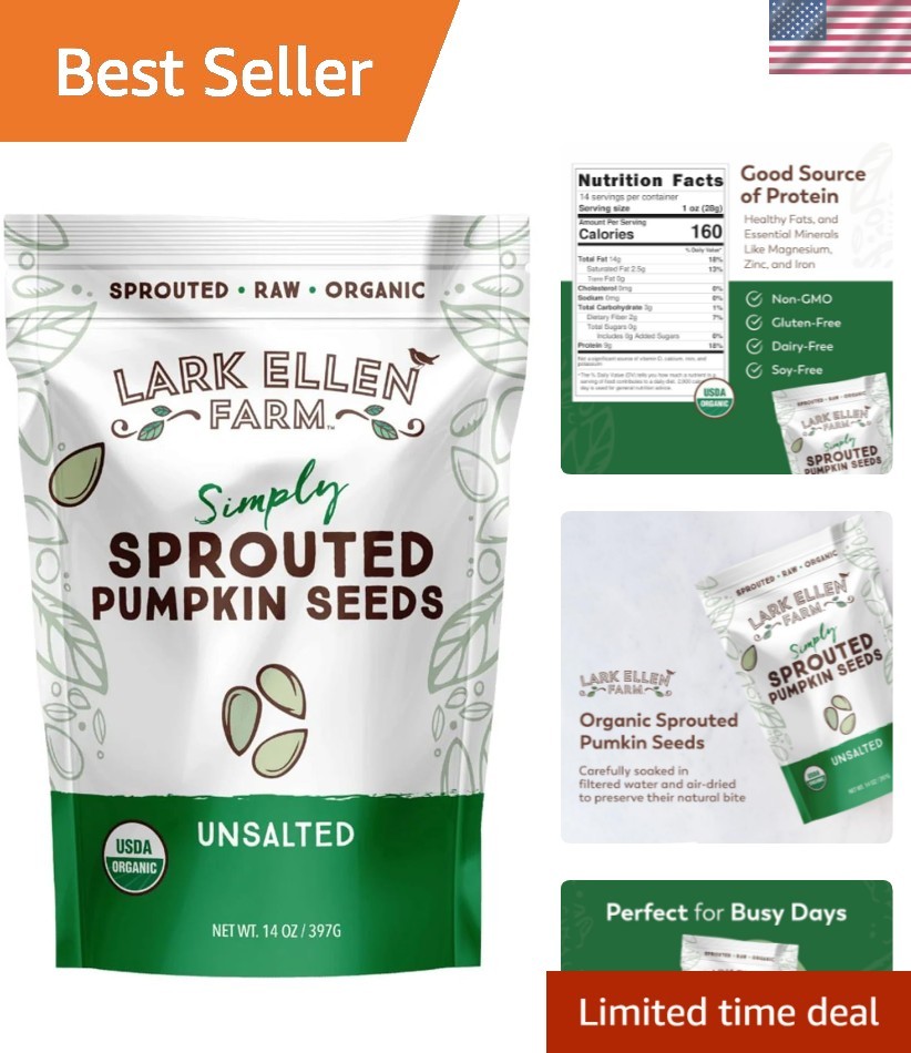Sprouted Organic Seeds – Raw, Unsalted, Air-Dried Pepitas for Snacking, Salad…