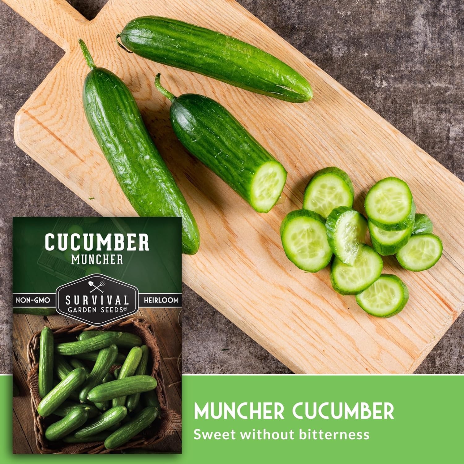 Muncher Cucumber Seeds for Planting – Burpless, Smooth Skin, Snack Variety