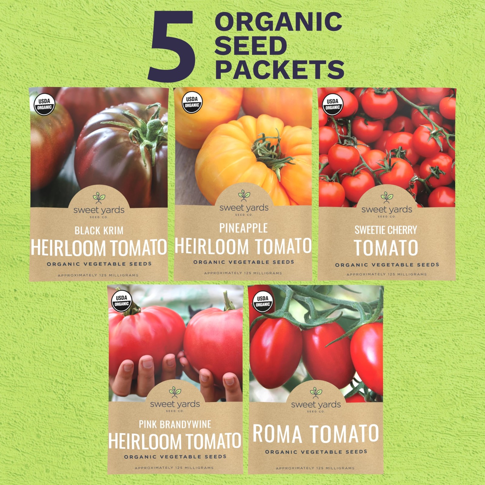Organic Tomato Seeds Variety Pack 5 NonGMO Packs for Indoor & Outdoor
