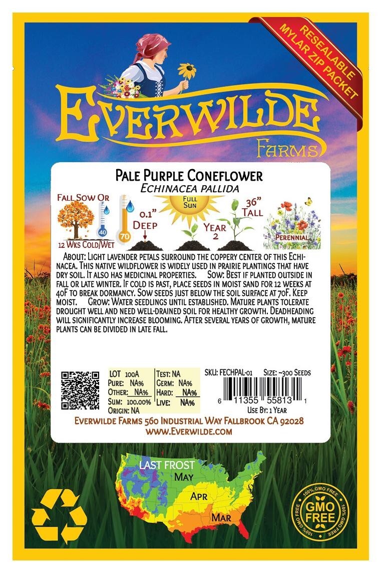 300 Pale Purple Coneflower Wildflower Seeds – Everwilde Farms Mylar Seed Packet