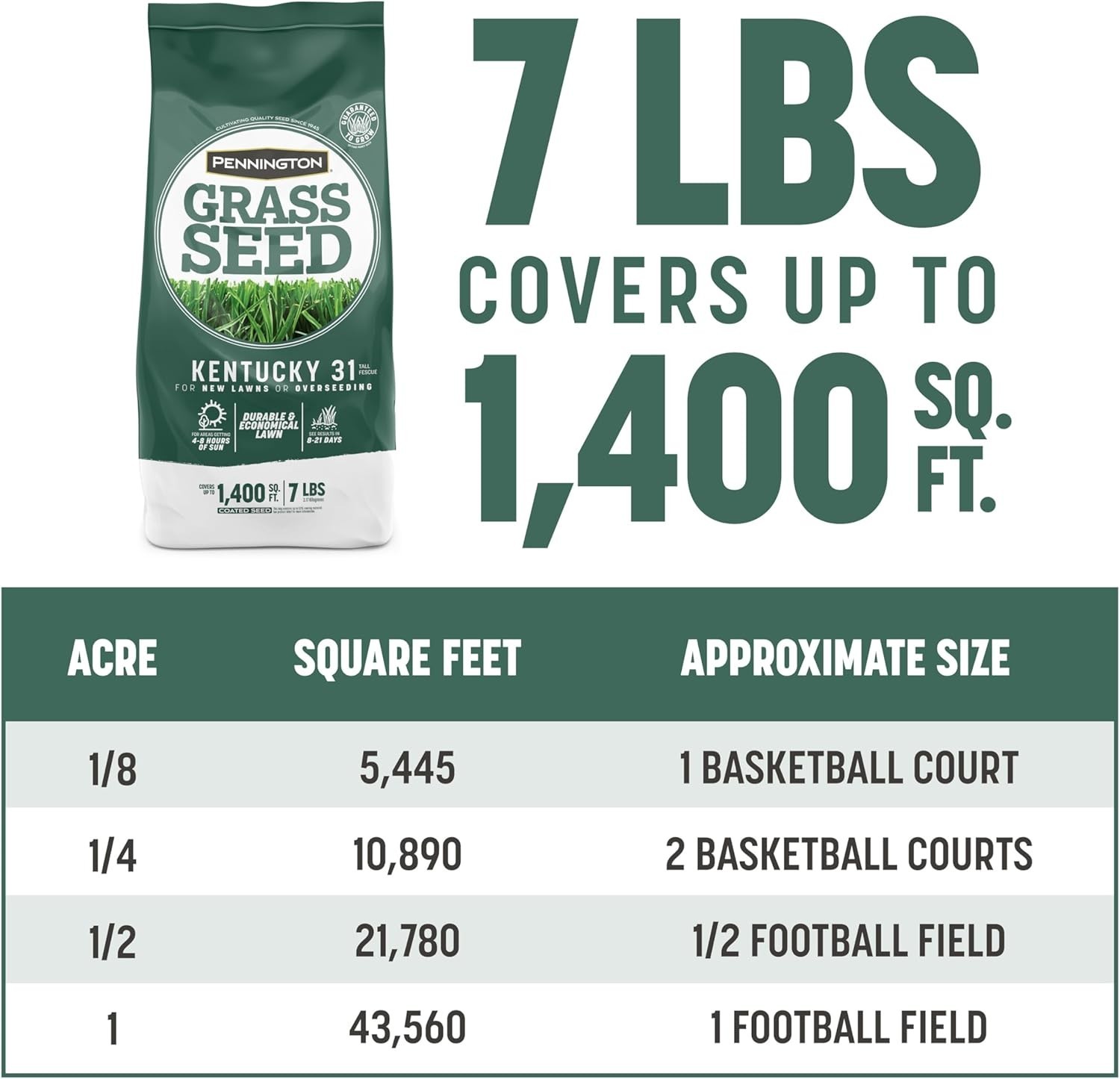 Quick-Germinating Kentucky 31 Tall Fescue Grass Seed – 1400 sq ft Coverage