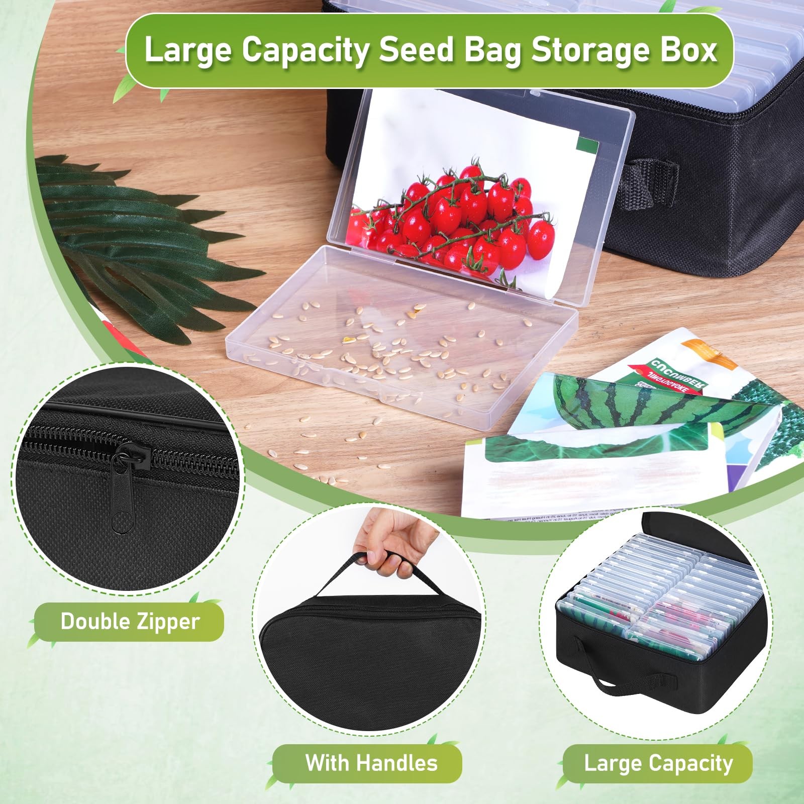 24 Slots Seed Storage Organizer Box with Dual Zipper Bag, 100 Pcs Seed Sealed…