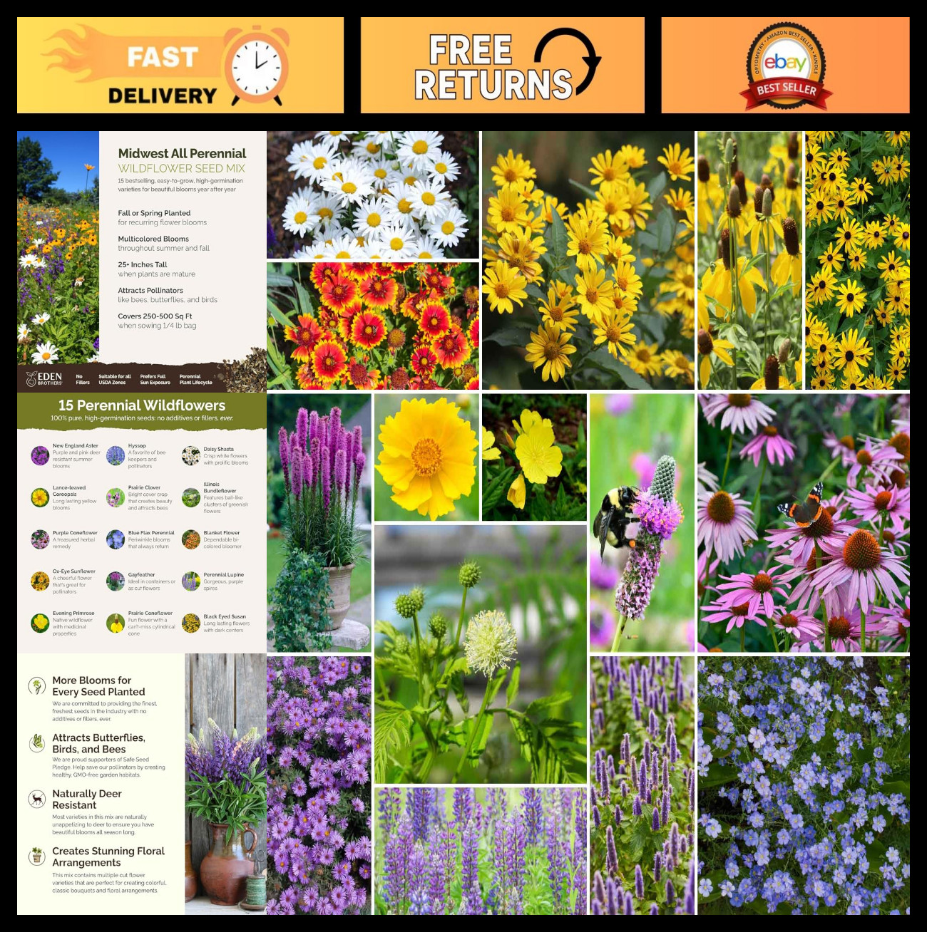 Midwest Wildflower Mixed Seeds – 120,000+ Perennial Seeds for Planting, Attracts